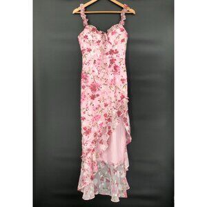 NWD Lulus Floral Ruffle Maxi Dress S Pink High Low Fairy Romantic Wedding Guest